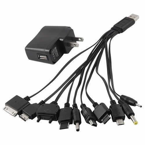 طقم شاحن جداري مع كابل شحن متعدد المنافذ 10 في 1 USB - أسود (10-in-1 Universal USB Multi-Cable with AC Wall Adapter Kit)