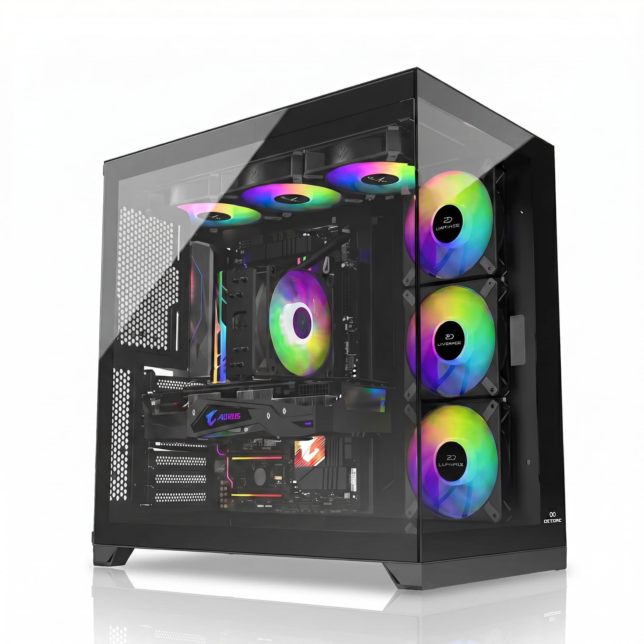 تجميعة كمبيوتر قيمنق احترافية كيسة زجاجية بانورامية - كرت Gigabyte AORUS - مبرد هوائي RGB - مراوح ARGB (Custom Panoramic Glass Gaming PC Build)